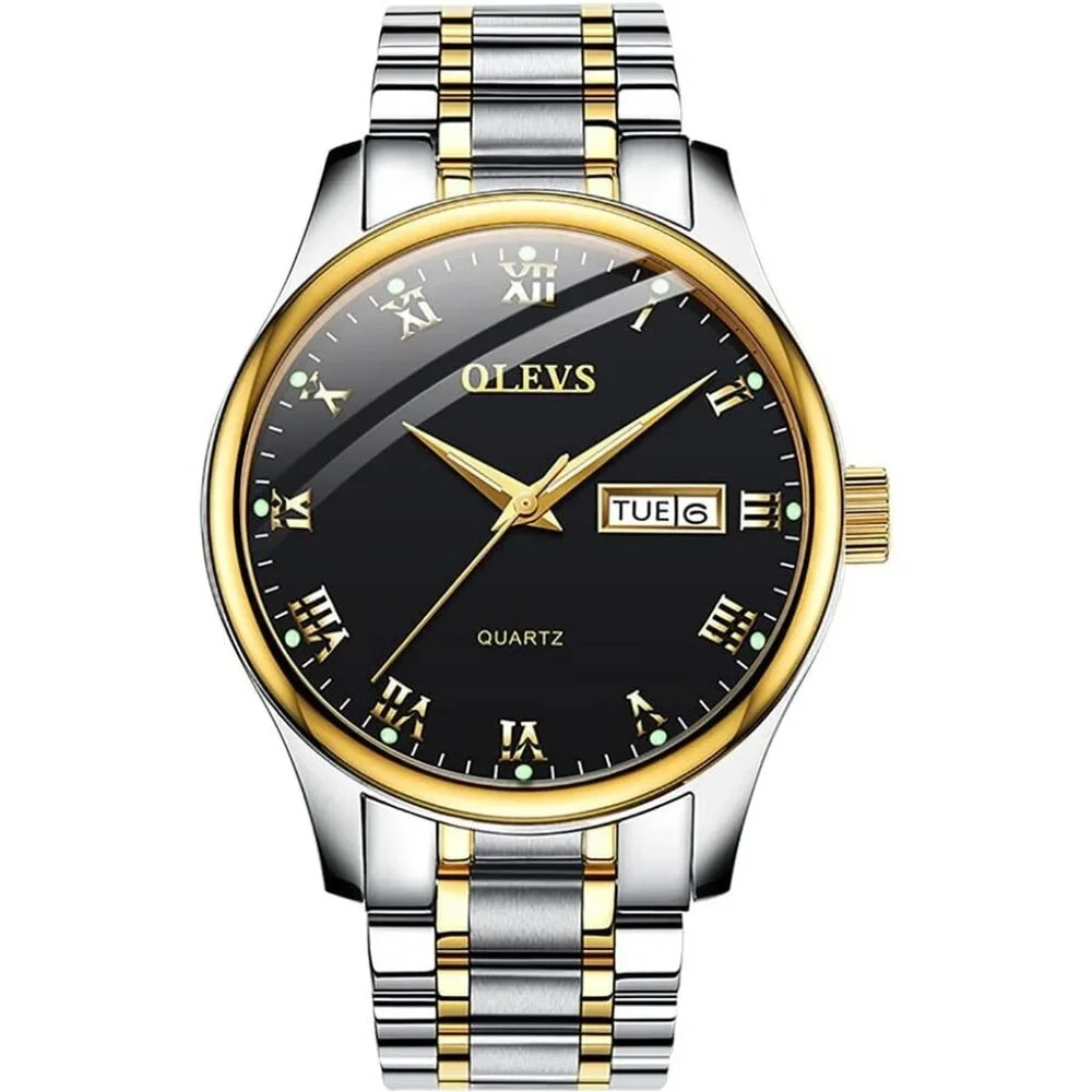 Olevs Men's Steel Black-Surface Waterproof Stainless Luminous Stylish Watch